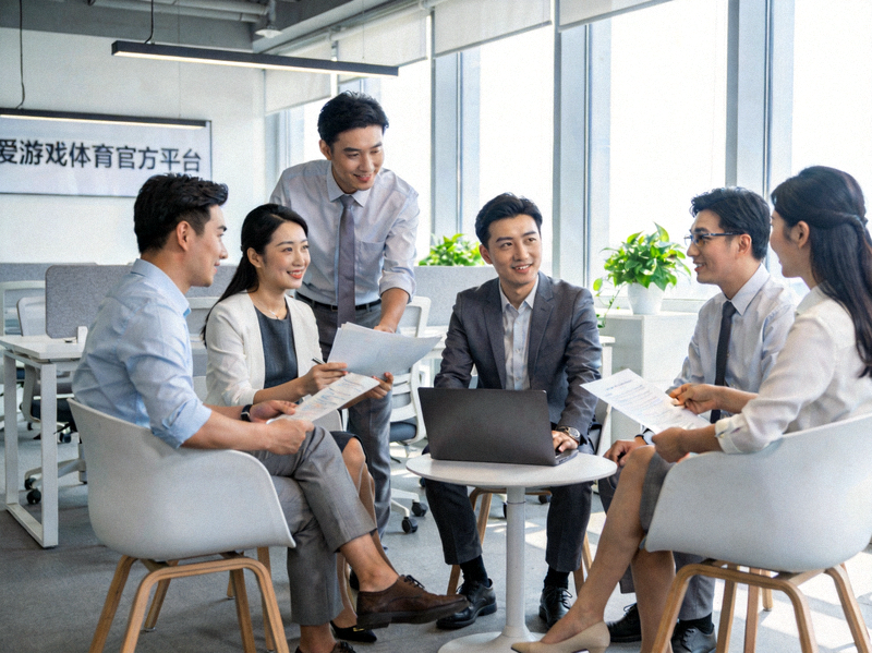 爱游戏体育官方平台现代化办公环境，团队成员在开放式的办公空间内协作讨论