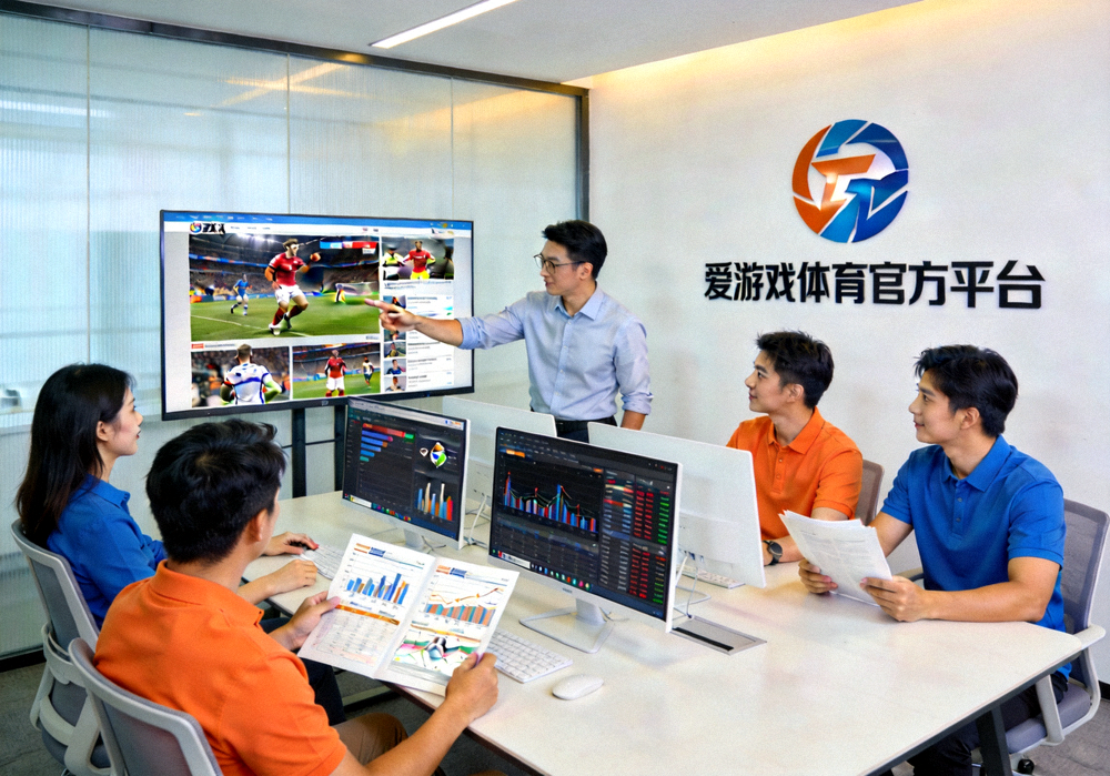 爱游戏体育官方平台办公与运营场景，团队成员围绕体育资讯内容展开协作